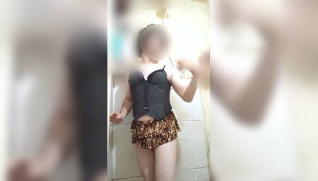 Wearing a Short Skirt and Thong Panties