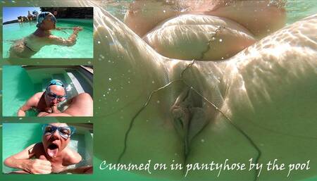 Cummed on in pantyhose at the pool