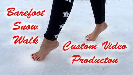 Sweetlana Walking Barefoot on Snow, barefoot snow walking, frozen feet, girl snow walking