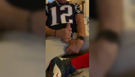 Jockdad87 Shoots a Load of Cum in His Football Gear