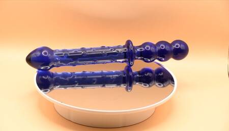 Blue Glass Dildo Into Creampie
