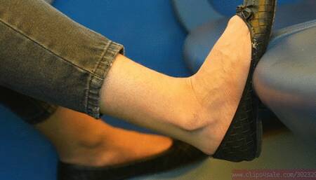 Bratty dirty and sexy ballet flats fetish on seat exhibition, dirty soles close-up