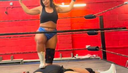 Ball busting mixed wrestling match