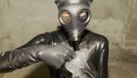 Stranger in latex milks your cock