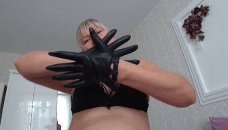 Kissing sacking blowing raspberry and fingering leather gloves in belly button POV 3a