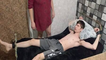 Chained to the bed for tickling MP4