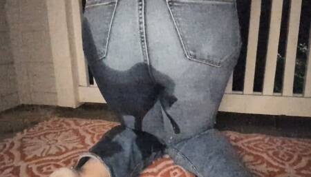 Wetting Her Denim Outside - JEANS PISSING