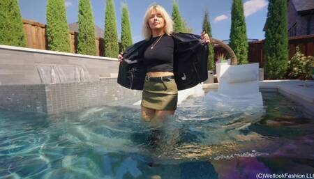 Casey All Soaked In a Leather Skirt Outfit and Boots