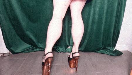 Calf Muscle Flex in Black and Brown Skeleton Stripper Heels MP4 1080 Silent Clip