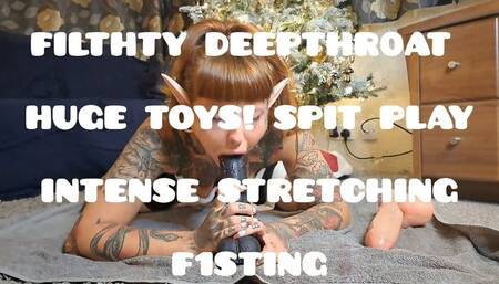 NAUGHTY ELF, INTENSE DEEPTHROAT AND SPIT PLAY STRETCHING MY TIGHT ELF PUSSY OUT WITH MY BIGGEST TOYS