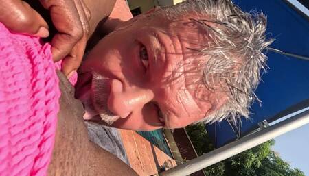 Big Tits Black MILF Gets Her Pussy Eaten by White Tourist at Holiday Complex Pool