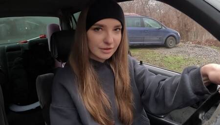 Sabine is desperately trying to start the car so she won't be late on her first day of work