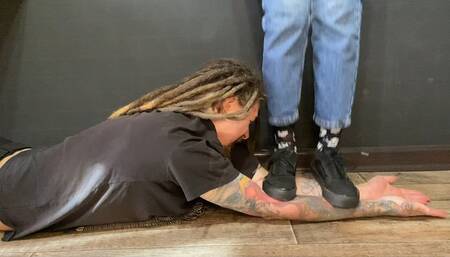 Cruel slave’s hands and arms trampling and jumping on My slave's back