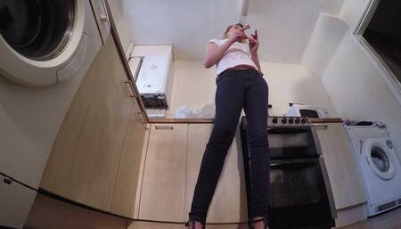 Chelsea Tramples Her Slave With Her Wood Wedge Shoes FLOOR CAM