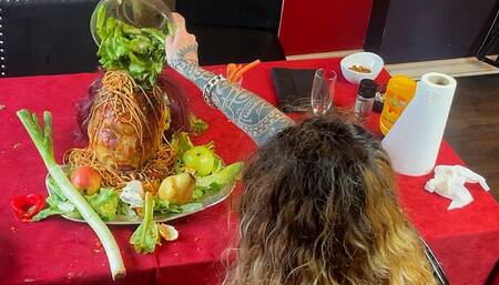 Humiliating the Helpless Slave at the Dining Table - Total Slave Objectification