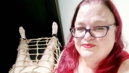 Miss M ready to commence a long edging session on her milking bench