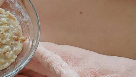 Morning Hairy Pussy Footjob Fingered Naked in a Gown