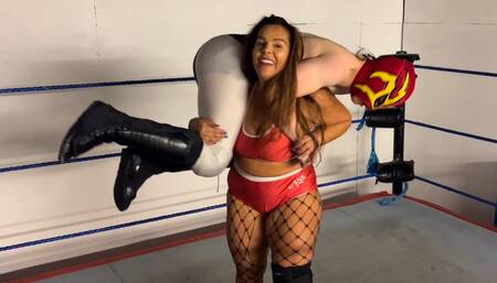 Mixed wrestling (power bombs, lifts, suplexs and bearhugs)