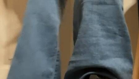 Sneakers Socks Barefeet Jeans Pull Up