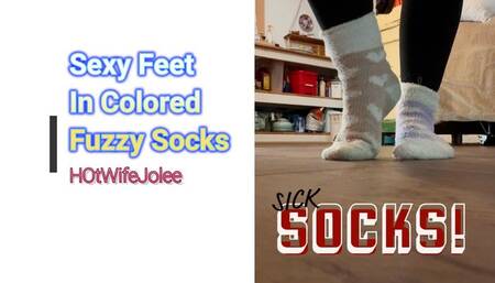 Foot Fetish - Sexy fuzzy coloured socks on my bare feet