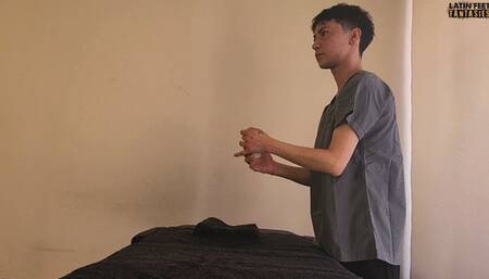 Handsome muscular straight guy comes for a massage and I take advantage of his trust