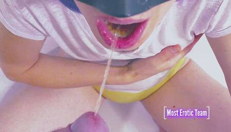 Masked college girl gets pissed in her mouth Pt 03