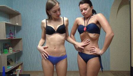 Fat Evelyna tries to crush 2 skinny stomachs sm