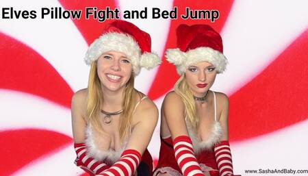 Sexy Elves Bed Jump and Pillow Fight in Thigh Highs