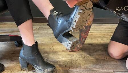 Slave's eating a lot of dry mud from My ankle boots soles