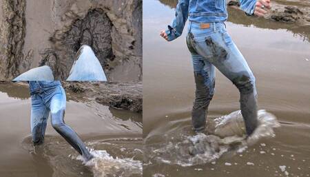 Muddy wading - tying to wash off all the muddy mess!! Levi's