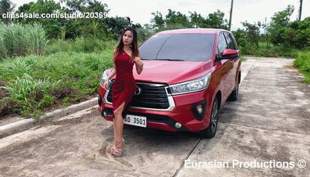 206 - G Jane revving red car with red dress