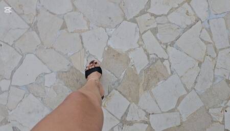 Milah Arches the Walking Goddess in Kiara Wedge Heels around the pool