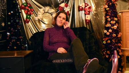 Knee High Woolly Sock Teasing in Shiny Flats