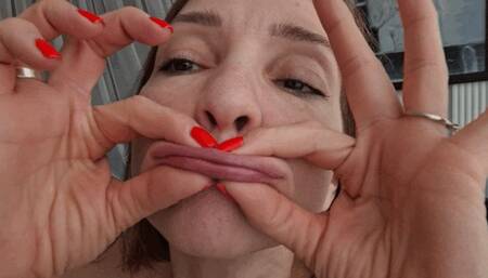 Lips playing, smelling and stretching St