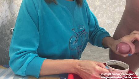 Cream Cum Coffee for Granny CFNM Food Fetish