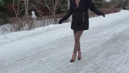 High Heels on Ice, Stilettos on Ice, High Heels Pumps on Ice, Slippery Stiletto High Heels