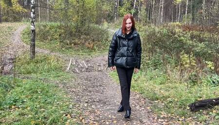 girl in ankle boots wants to climb a mountain but it's too dirty and slippery, she slides (re-release)