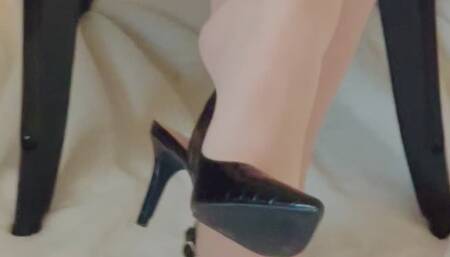 Nude Tights in Black Slingbacks Shoe Dangle