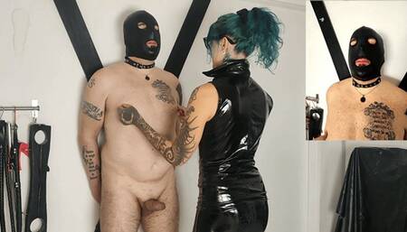 Nipple play at the cross with a hook in the ass by Miss Lilli Bayle, DOUBLE VIEW