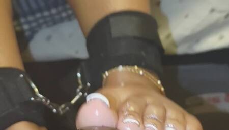Reverse French tip Cuffed footjob with SpoilGoddess_J