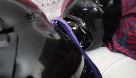 Inflatable Rubberdoll Wrapped in Rope & Chains Moans as She Cums Inside Latex