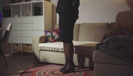 Drinking as much as I possibly can after dinner in an office outfit