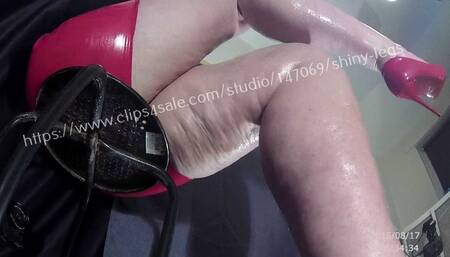 Lower on the low chair 2 red sexy short skirt and red heels