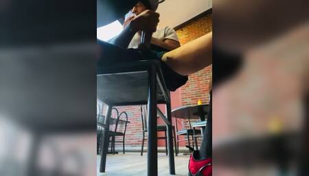 Exhibitionist Cum in Restaurant