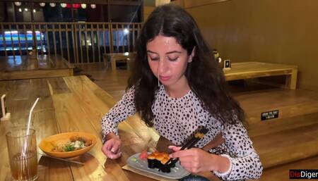 I Cum on a Girl's Face in Public Sushi Bar and She Eats Rolls with Cum on Her Face - Cumwalk