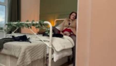 Watching me get changed after masturbating - Voyeur At The Door