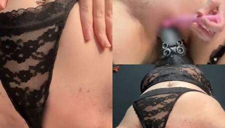 Tattooed pierced goth girl riding tentacle dildo