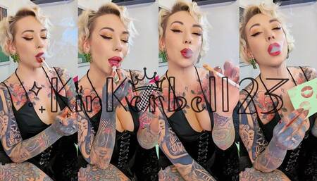 Chainsmoking and applying Red lipstick showing lipstick stains on paper - kinkerbell23