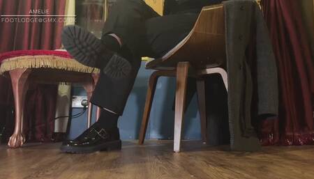 Amelie candidly filmed wearing Mary Jane’s and black socks shoeplaying and dangling