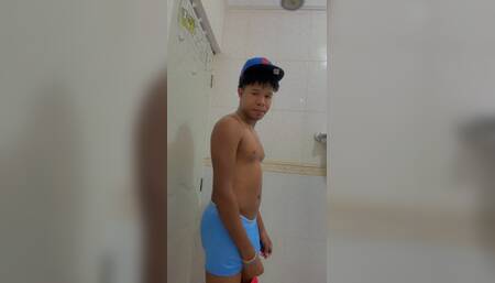 Muscular Young Man Strips Naked Before the Shower